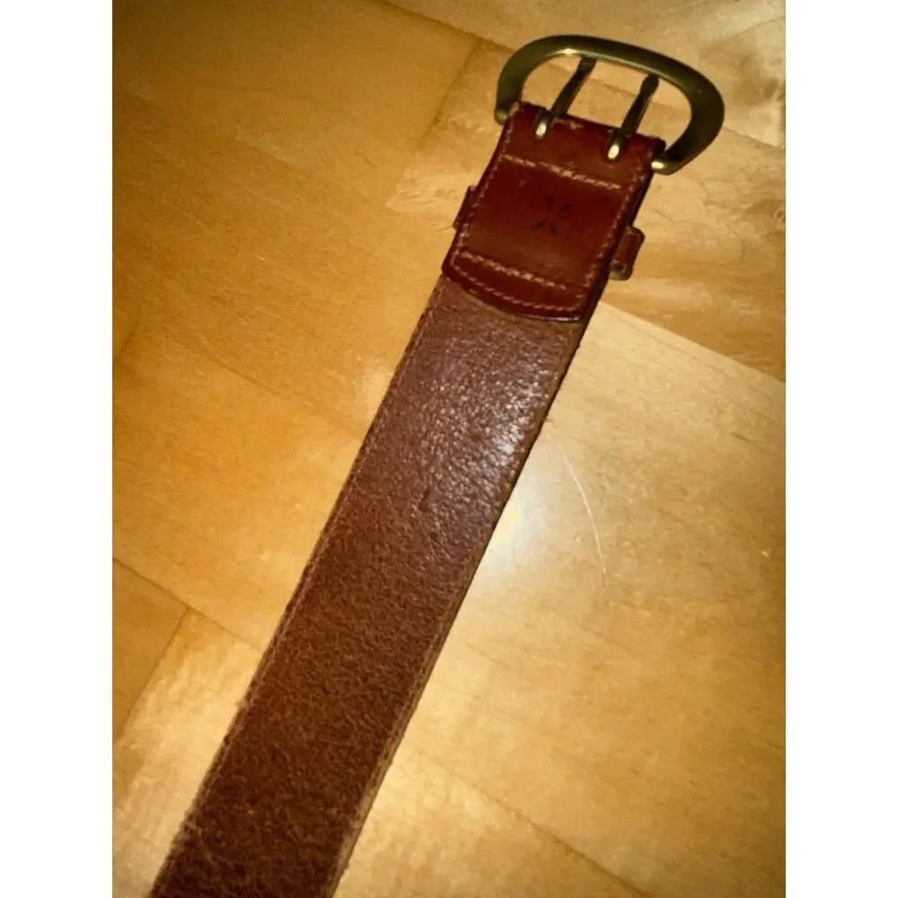 VTG Ralph Lauren Double Buckle Brass Brown Leather Western Belt L